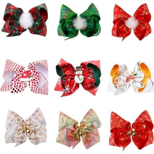 Oaoleer 6 " Christmas JOJO Bows Hair Clips Barrettes Cartoon Pompom Bling Snowman Hairpins For Baby Girls Cute Hair Accessories