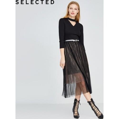 SELECTED Womens Organza Stitching Bright Silk Asymmetrical 3/4 Sleeve Dress S|420161503