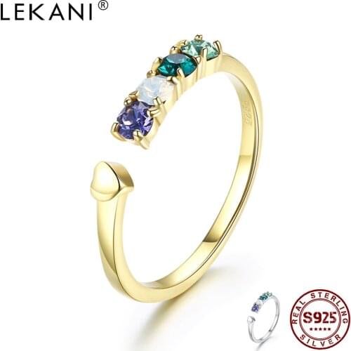 LEKANI S925 Sterling Silver Heart Finger Rings For Women Crystal From Austria Open Adjustable Engagement Ring Fine Jewelry