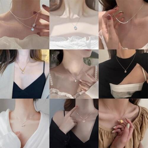 Simple Strip Geometric Cubic Zircon 925 Sterling Silver Clavicle Chain Necklace For Women Ladies Korean Dainty Jewelry