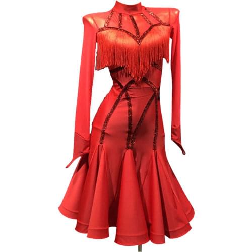 Black Latin Dance Dress For Women Vestido Flecos Tassels Flamengo Rumba/Tango/Salsa Dress Competitive Red Latin Dress
