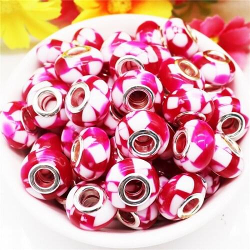 10Pcs Red Patchwork Milk Color Fimo Clay European Spacer Beads Large Hole Fit Pandora Charm Bracelet Necklace Hair Beads Jewelry