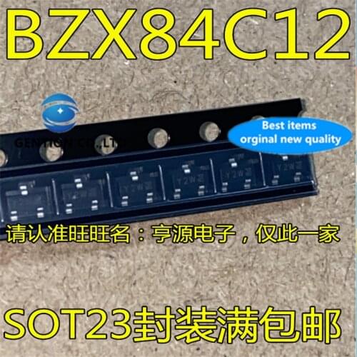 100Pcs BZX84 BZX84C12 BZX84-C12 Silkscreen Y2W SOT-23 in stock 100% new and original