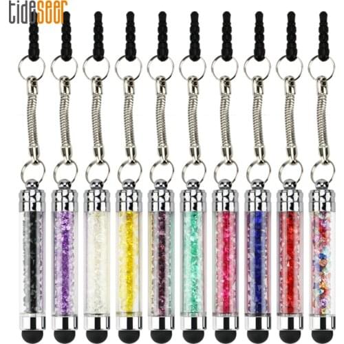 100pcs Mini Crystal Diamond Bling Touch Screen Stylus Pen with 3.5mm Dust Plug Capacitive For iPhone Samsung Phone Tablet Pens
