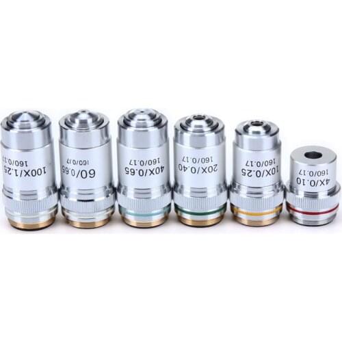 4X 10X 20X 40X 60X 100X Achromatic Objective Lens 195 mm Conjugate Distance Tube Length 160 mm Biological Microscope Objective
