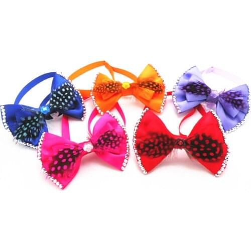 50PC/Lot Feather Rhinestone Pet Dog Bow Ties Ribbon Cat Dog Bowties Dog Neckties Dog Accessories