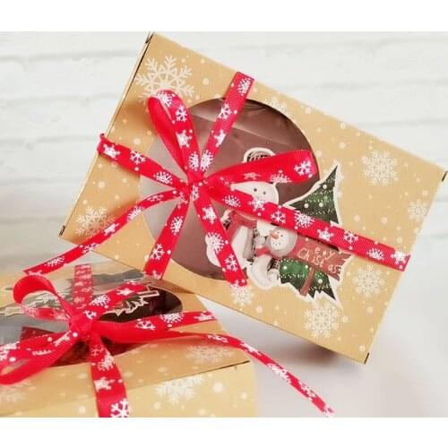 6/8/12pcs Kraft Paper Christmas Cookie Gift Boxes XMAS Gifts Bags with Clear Window Kraft Paper Boxes Candy Arts Package Box