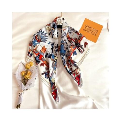 90*90cm New Animal Kingdom Twill Weave Silk Large Square Scarf Womens Decorative Neckerchief Silk Scarf Shawl women