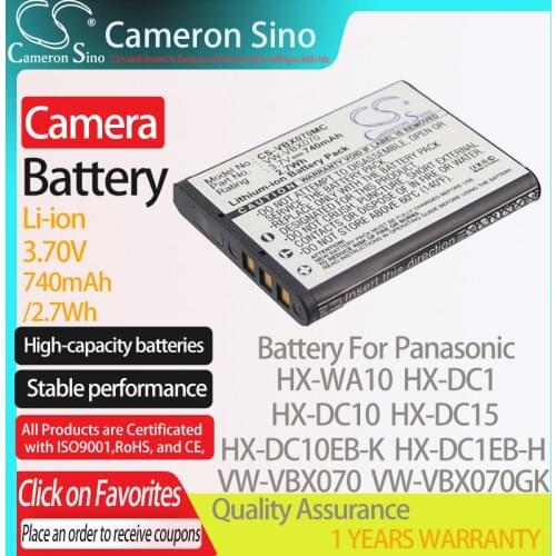 CameronSino Battery for Panasonic HX-WA10 HX-DC1 HX-DC10 HX-DC15 HX-DC1EB-H fits Panasonic VW-VBX070 Digital camera Batteries