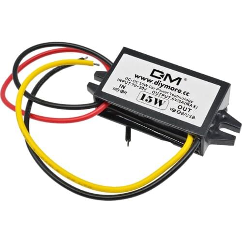 Car Power Converter DC-DC 12V to 5V 3A 15W Step Down Voltage Power Supply Output Adapter Low Heat Auto Protection
