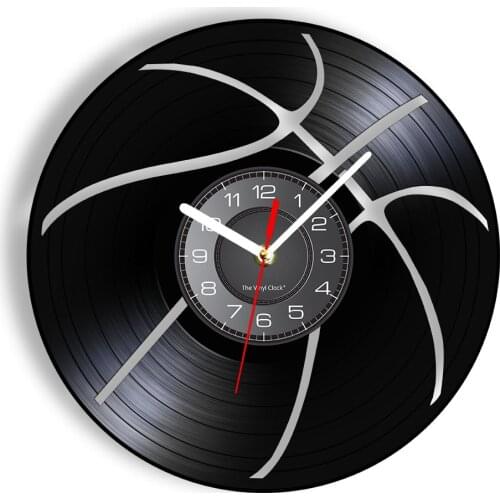 Basketball Ball Silhouette Sign Laser Etched Vinyl Record Wall Clock Silent Sweep For Teen Room Sport Artwork Home Decor Clock