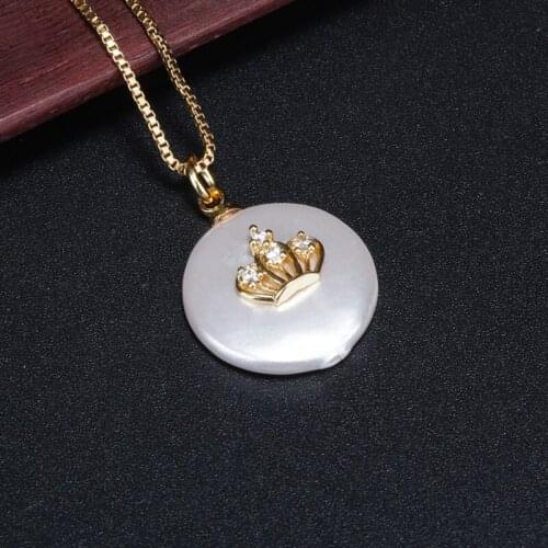 White blue cz pave crown charm pearl bead chic dainty gold link chain pendant choker necklace for women daily jewelry