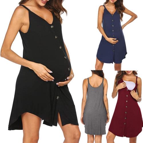 Maternity V Neck Pregnant Women Sleeveless Pajama Pregnancy Nightwear Nursing Nightgown Breastfeeding Sling Nightdress Sleepwear