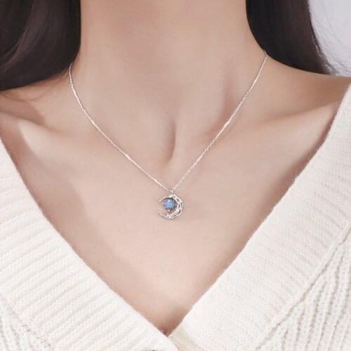 925 Sterling Silver Link Chain Moon Charm Pendant Choker Necklace For Girl Women Statement Wedding Jewelry dz698