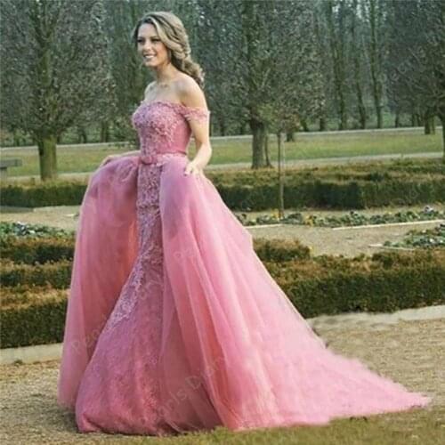 Dubai Couture Off the Shoulder Strapless Prom Dresses Mermaid Lace Appliques Sexy Princess Prom Gown Evening Dresses Robe De S