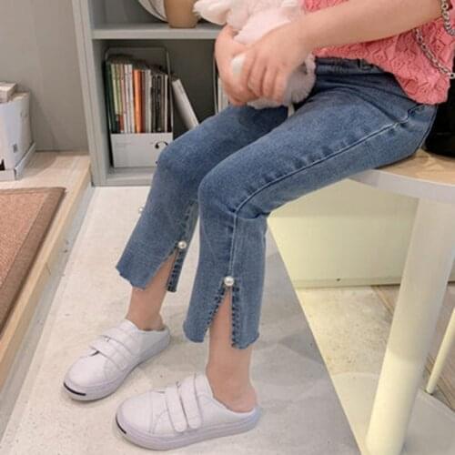 Girls Foreign Style Pearl Jeans Spring and Autumn Models Baby Girls Fashionable Loose Trousers Childrens Net Red Pearl Pants