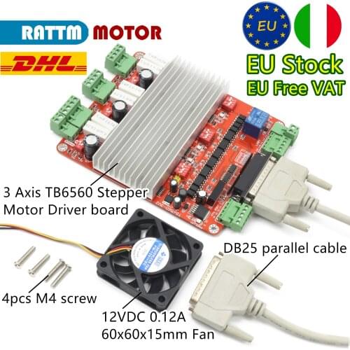『EU Free VAT』CNC 3 Axis MACH3 TB6560 Stepper Motor Controller Board 3.5A DB25 Port + DC12V 0.12A fan for CNC Router Machine