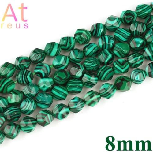 Faceted Natural Peacock Green Zircon Stripe Agates Round Loose Beads 8MM Pick Size For Jewelry Making Geometric Beads Tiger eye