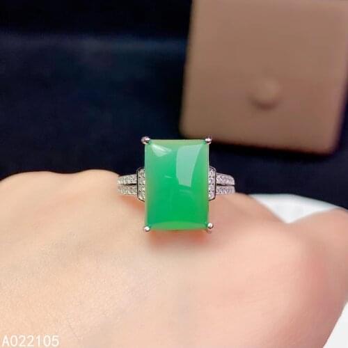 KJJEAXCMY fine jewelry 925 sterling silver inlaid Natural Chalcedony women classic simple square adjustable gem ring support det