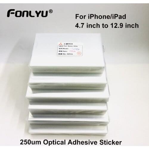 50pc 250um 5.4 5.5 5.8 6 6.1 6.5 9.7 10.5 12.9 '' inch OCA Glue OCA glue 7 inch For iPhone iPad Crakced Screen Glass Repair