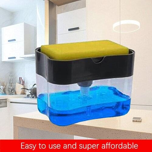 Kitchen soap dispenser with sponge box for automatic sponge scrubber plastic dishwashing liquid detergent sponge rack storage