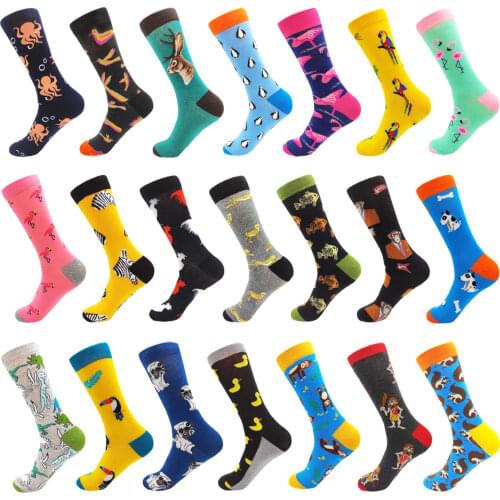Hip Hop Harajuku Kawaii Colorful Cotton Mens Socks Novelty Cute Pink Monkey Dog Flamingos Animal Print Happy Funny Casual Socks