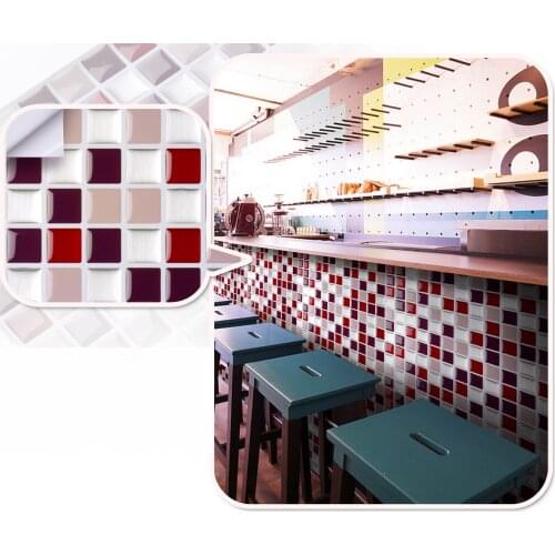 Fashion Red Mosaic Sticker Waterproof Ati-Mold Decor Self Adhesive Wallpaper For Kitchen Bathroom Backsplash Decor - 5 Pieces