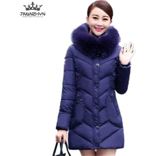 New Middle-aged Winter Jacket Thicken Big Fur Collar Hooded Down Cotton Jacket Big Yards Women Padded Coat Slim Long Parka A2011