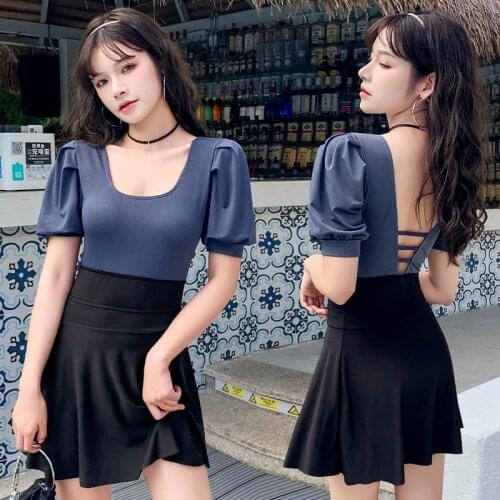 2021 New Korean Sexy Solid High Waist Swimwear Women Summer Two Piece Swimsuit Backless Monokini Beach Wear Bathing Suit