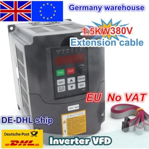 New 1.5kw Variable Frequency Drive VFD Inverter 5A Input 3 phase 380V & Extension cable control panel for CNC Router machine