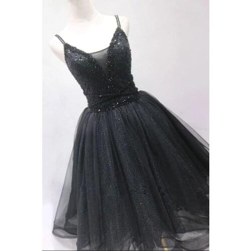 Sexy Black Backless Shining Ball Gown Prom Dress Layers Tulle Party Dress Beading on the top