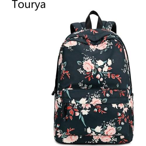 Tourya Waterproof Floral Women Backpack School Bags For Girls Students Large Capacity Laptop Rucksack Travel Bagpack Bookbags