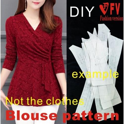Mid-high stretch fabric womens V-neck shirt pattern sewing structure drawing 1:1 clothing DIY pattern BXS-51