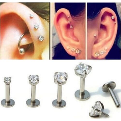 1Pc 2/3/4mm Zircon Stainless Steel Threaded Barbell Earring Stud Lip Ring Cartilage Bar Tragus Helix Body Ear Piercing Jewelry