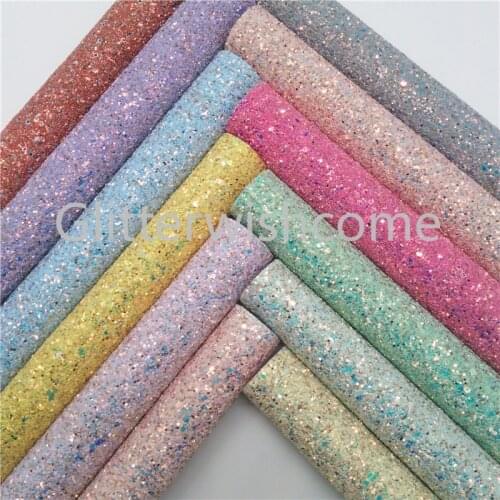 Glitterwishcome 21X29CM A4 Size Synthetic Leather, Chunky Glitter Leather, Crystal Leather fabric Vinyl for Bows, GM618A