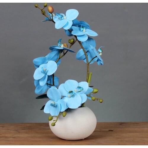 Modern Minimalist Ceramic Vase+Butterfly Orchid Artificial Flowers Crafts Phalaenopsis Decoration Coffee Table Floral Ornament