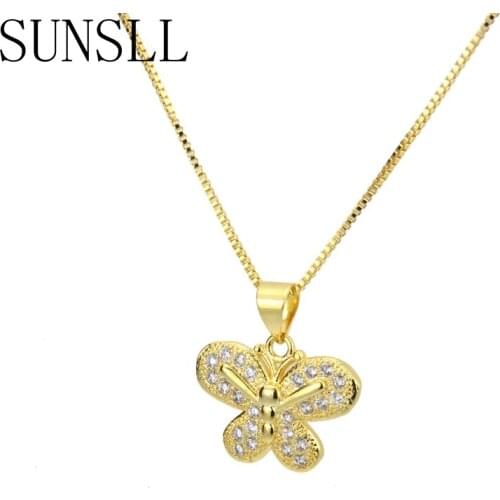 SUNSLL New fashion butterfly necklace gold / silver color copper white cubic zirconia women necklace jewelry pendant necklace