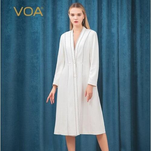 VOA White 60m/m Heavyweight Silk Matte Shawl Collar Black Arch Needle Back Slit Skin Draping Windbreaker F553