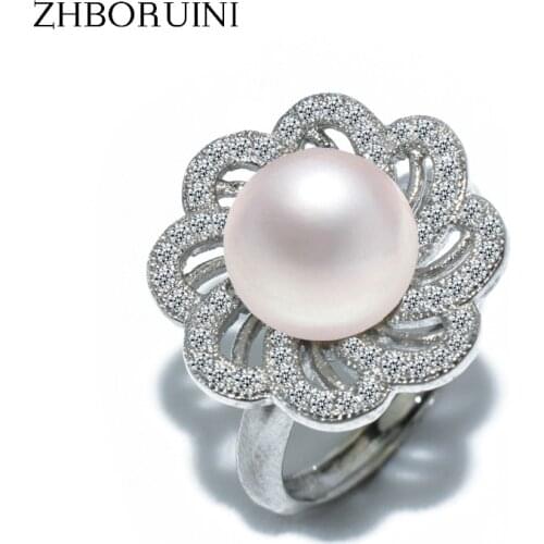 ZHBORUINI 2019 Fashion Pearl Ring Natural Freshwater Pearl Wedding Rings Flower Rings 925 Sterling Silver Jewelry For Women Gift