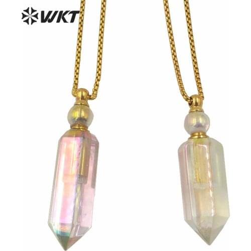 WT-N1261 Luxury Amazing Essential Oil Necklace Crystal Stone Point Bottle Gold Plated Chain Necklace Women Gift