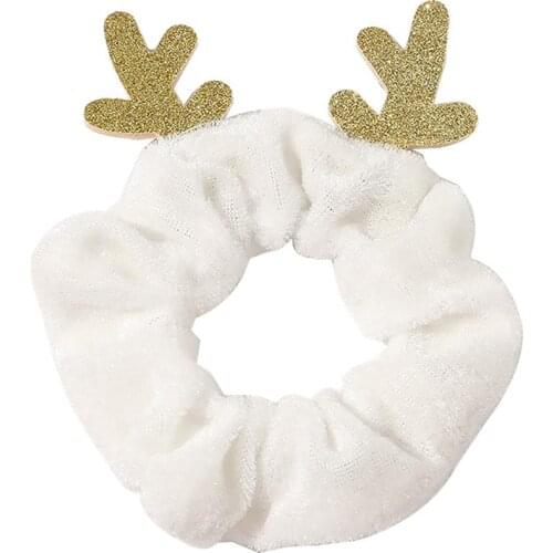 1pc Fashion Christmas Flannel Hair Rope Hair Scrunchie Antlers Decor Cute Ponytail Holder Elastic Hair Band Hair Accessories