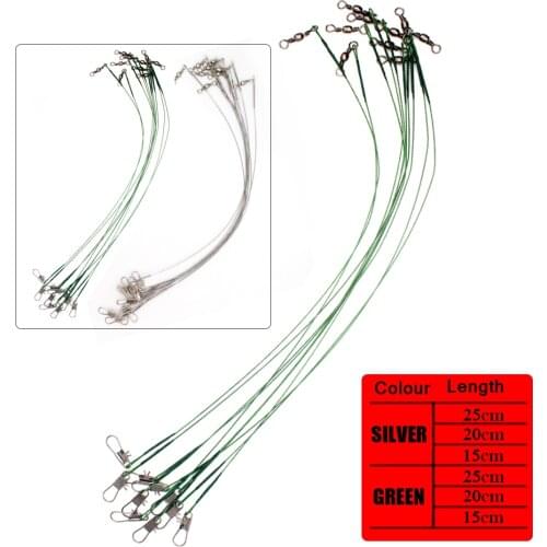 10pcs/lot 15cm/20cm/25cm 2 ColorAnti Bite Steel Fishing Line Lead Core Leash Steel Wire Leader With Swivel Accessory Olta