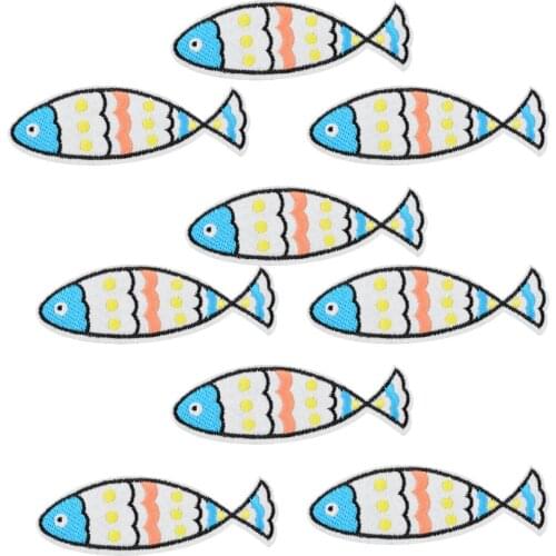 10pcs fish badges hot patches for clothing iron embroidered patch applique iron sew on patch sewing accessories for DIY clothes