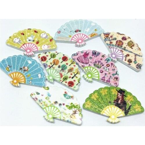1000pcs 18x30mm Flower painted Fan Wooden buttons Embellishments Scrapbooking Crafts