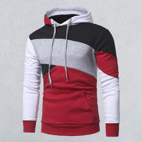 2020 Men Casual Slim Color Matching Long Sleeves Pocket Hooded Jacket Hoodies Sweatshirt Coat