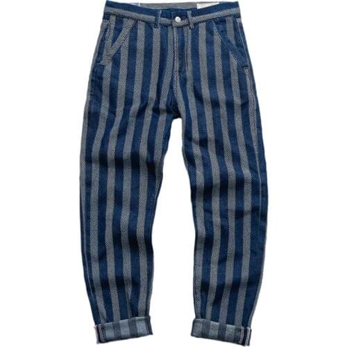 2020 New Arrival Sale Top Fashion Light Striped Plaid Jeans Men Wash Nostalgic Stripe Male Popular Logo Spring And Autumn Pants