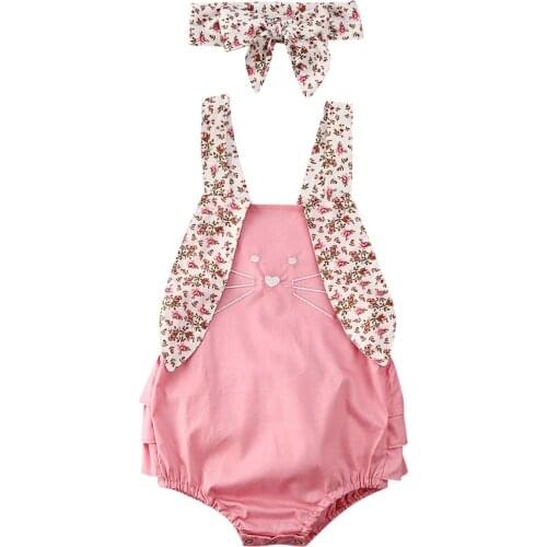 2020 Easter Newborn Baby Girl Bunny Rabbit 3D Ear Bodysuit Jumpsuit Bodysuit Outfit Clothes