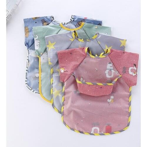 2021 New Baby Bibs Cotton Short Sleeve Cute Cartoon Baby Feeding Apron Waterproof Washable Children Eat and Play Clothing Bavoir