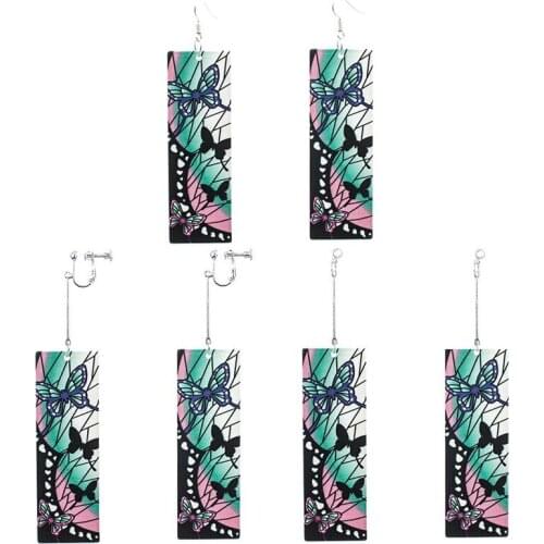 Butterfly Acrylic Ear Clip Earrings Anime Demon Slayer Earrings Cosplay Prop Earrings Trendy for Women 1 Pair