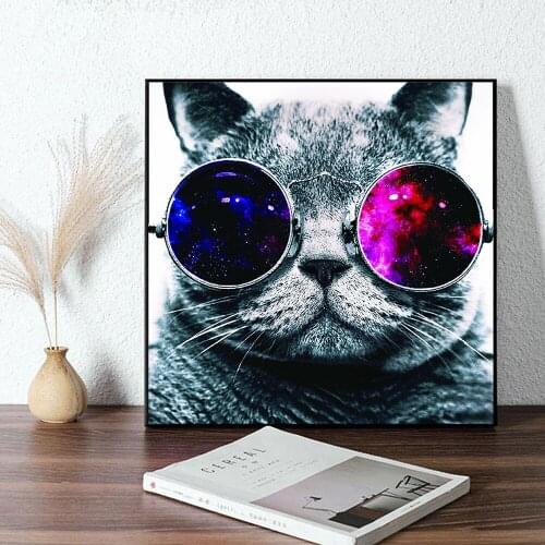 DIY 5D Diamond Painting Cartoon Animal with Glasses Cat Diamond Inlaid Embroidery Mosaic Home Decoration Can Be Customized